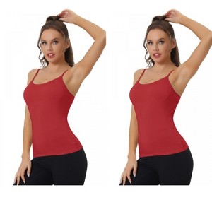 Allegra K Women's Built-in Bra Padded Adjustable Spaghetti Strap Sleeveless Camisoles 2 Packs - 1 of 4
