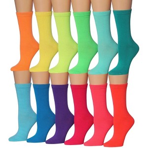 Tipi Toe Women's 12 Pack Solid Neon Colored Patterned Lightweight Crew Socks, Size Medium - 1 of 1