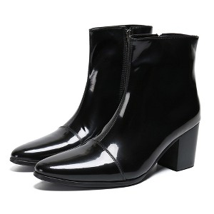 Santimon Mens Boots Casual Patent Leather Chelsea Dress Boots Zipper on Side Mid Calf Boots Black - 1 of 4