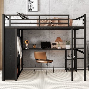 Sapphtopaz Metal High Loft Bed with Wardrobe, Desk, Safety Guardrail & Storage Shelves, Versatile Gaming Loft for Kids, Teens & Gamers, Space-Saving - 1 of 4