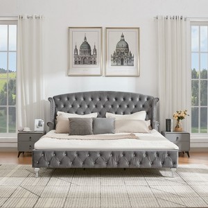 Christopher Knight Home Cresht Classic Velvet Upholstered Diamond Button-Tufted Bed with Wingback Headboard - 1 of 4