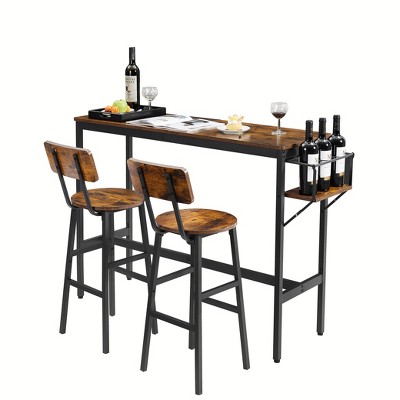 Garvee Bar Table and Chairs Set with Wine Bottle Storage Rack, Particleboard+Steel Industial High Bar Table with Chairs