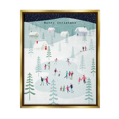 Stupell Industries Merry Christmas Winter Ice SkatingFloater Canvas Wall Art