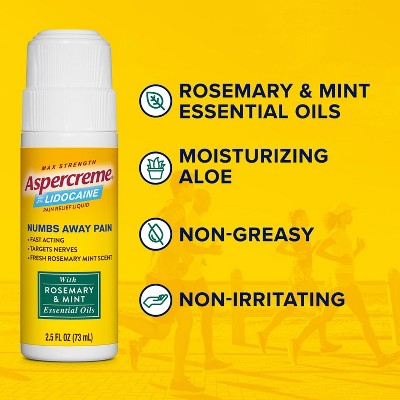 Aspercreme Lidocaine Pain Relief Liquid Roll On, Rosemary Mint - 2.5 Fl Oz