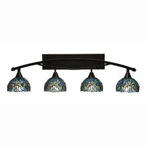 Toltec Lighting Bow 4 - Light Vanity in  Black Copper with 7" Turquoise Cypress Art Glass Shade - 1 of 1