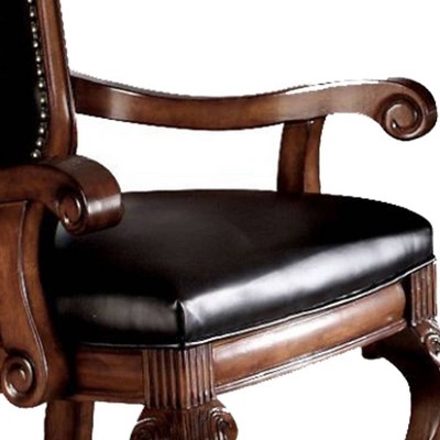 Chateau De Ville Black Faux Leather and Cherry Wood Arm Chair