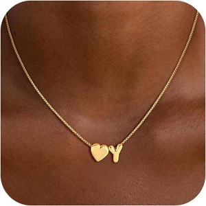 Dainty Heart Initial Necklace for Teen Girls, 14K Gold Plated Letter Pendant for Gifts Y - 1 of 4