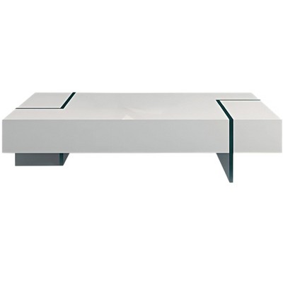 HomeRoots 53" White And Clear Wood And Glass Sled Coffee Table