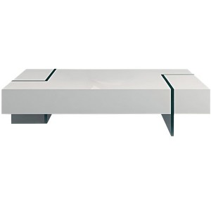 HomeRoots 53" White And Clear Wood And Glass Sled Coffee Table - 1 of 4