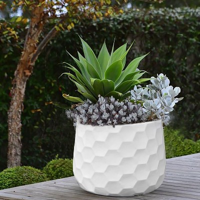 Matte White Geo-Design 12.2" MgO Round Planter for Indoor & Outdoor