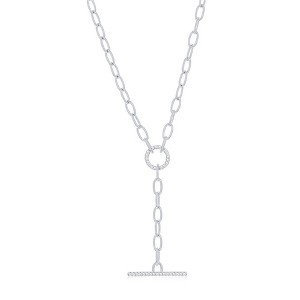Bella Silver Sterling Silver, Toggle CZ Paperclip Necklace - Silver - 17 Inch - 1 of 2