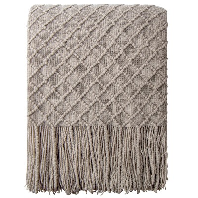 Acrylic Knitted Throw Blanket, Lightweight and Soft Cozy Decorative Woven Blanket with Tassels - NTBAY
