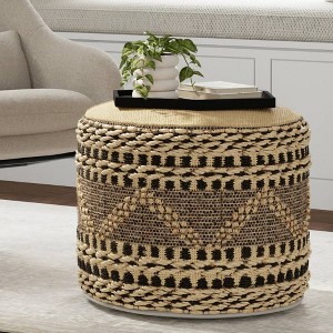 WyndenHall Magdalena Round Woven Pouf Natural/Black - 1 of 4