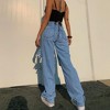 Coolmee Women's High Waisted Wide Leg Jeans Stretchy Distressed Denim Pants - 3 of 4