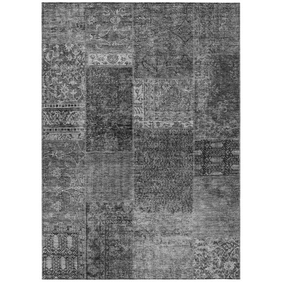 Gray Charcoal And Silver Patchwork Washable Indoor Outdoor Area Rug