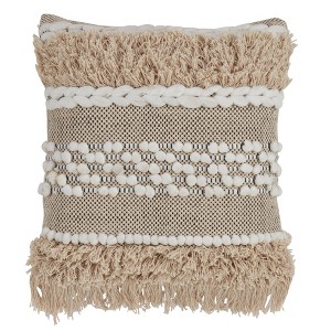 18"x18" Moroccan Down Filled Throw Pillow with Frills Natural - Saro Lifestyle: Cotton, Duck Feather, Zipper Closure - 1 of 4