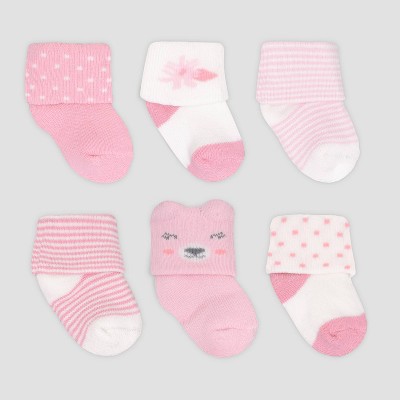 Baby Girls' 6pk Bear Crew Socks - Just One You® made by carter's Pink 0-3M