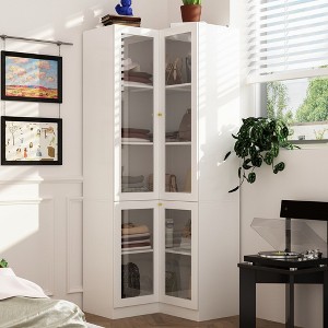Famapy Corner Display Cabinet,Bookcase with Glass Doors,Tall Storage Cabinet for Bedroom Organization,White - 1 of 4
