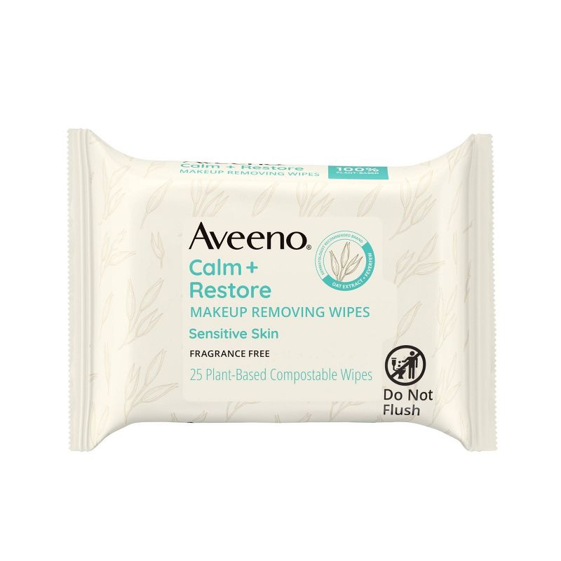 Aveeno Calm + Restore Nourishing Makeup Remover Face Wipes with Oat Extract - Fragrance Free - 25 ct, 1 of 9