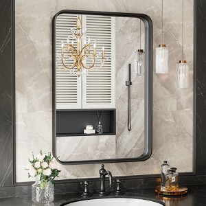 MAYEERTY 30" Bathroom Vanity Mirror Aluminum Alloy Wall Mounted Mirror，Black - 1 of 4