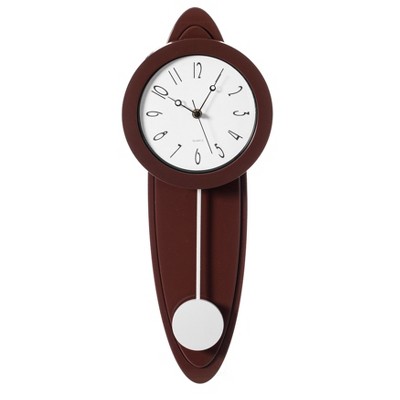 Quickway Imports Modern Grandfather Brown Oval Pendulum Plastic Wall Clock for Living Room, Kitchen, or Dining Room