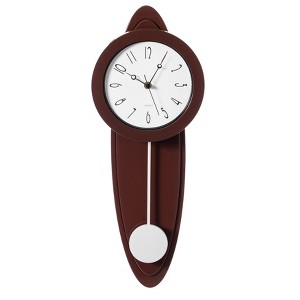 Clockswise Modern Grandfather Brown Oval Pendulum Plastic Wall Clock for Living Room, Kitchen, or Dining Room - 1 of 4