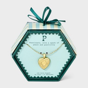14K Gold Dipped Heart Charm Initial Necklace - A New Day™ Gold - 1 of 4