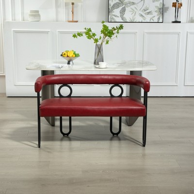 Akoasm Modern Chenille Loveseat With 2 Seater Sofa Couch With Arms Metal Legs-Wine Red