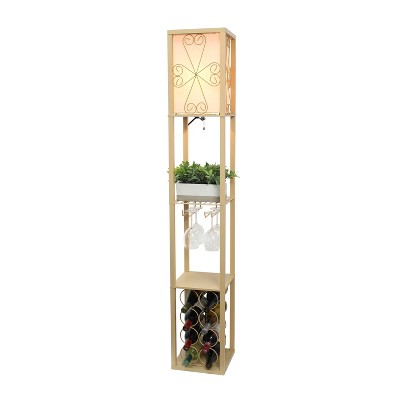 Chic White 12" Multi-Functional Wine Rack Shelf Lamp with Linen Shade
