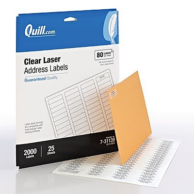 Quill Brand Laser Address Labels 1/2" x 1-3/4" Clear 80 Labels/Sheet 731139
