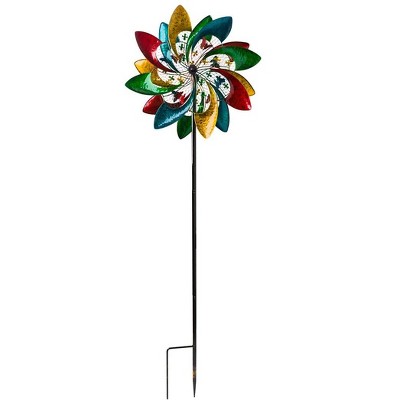 Wind & Weather Colorful Mesh Dual-Rotor Metal Garden Wind Spinner, 24.5" L x 74.5" H