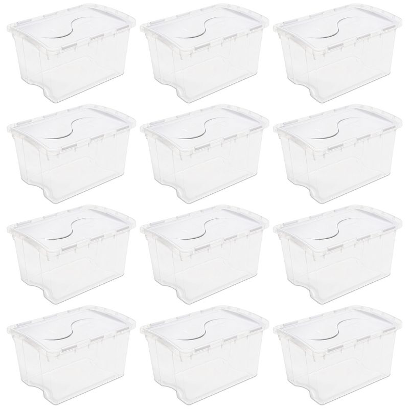Sterilite Clear Hinged Lid Storage Tote Box Container with Attached Hinged Lids for Home Organization, 1 of 7