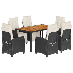 vidaXL Patio Dining Set with Cushions Outdoor Garden Furniture Poly Rattan - Black and Cream 59.1" Table Length 6-Piece - 1 of 4