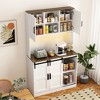 Farmhouse Bar Cabinet with Sliding Barn Door, 72'' Large Kitchen Buffet Sideboard with Outlets Power, Rustic Coffee Bar Sideboard Table, White - 2 of 4