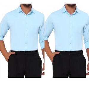 INSPIRE CHIC Men's Point Collar Button Long Sleeve Solid Color Business Dress Shirts 2 Packs - 1 of 4