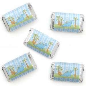 Big Dot of Happiness Baby Boy Dinosaur - Mini Candy Bar Wrapper Stickers - Baby Shower or Birthday Party Small Favors - 40 Count - 1 of 4