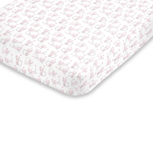 Nojo Super Soft Pink And White Purrdy Kitty Cat Fitted Crib Sheet Target