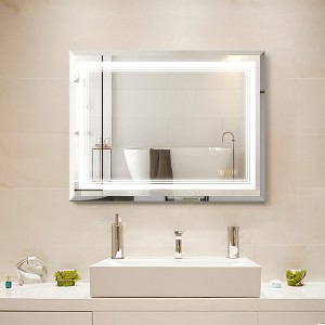 Stufurhome 24 in. W x 32 in. H Rectangular Beveled Edge 3-Colors Dimmable LED Anti-Fog Memory Wall Mount Bathroom Vanity Mirror - 1 of 4