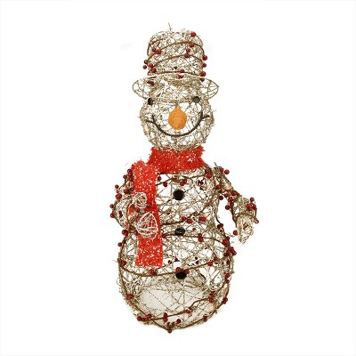 Northlight 28" Pre-Lit Champagne Gold and Red Glittered Snowman Outdoor Christmas Yard Decor