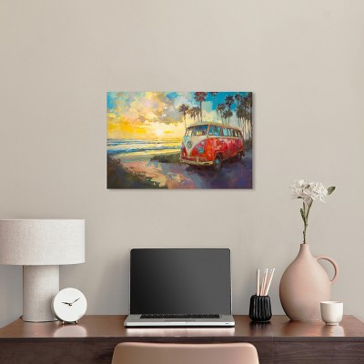 Colorful Coastal Sunset Beach Canvas Wall Art, 24" x 16"