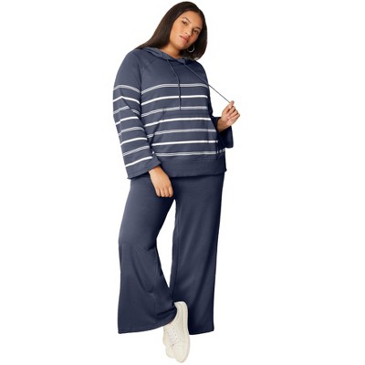 June + Vie by Roaman's Women's Plus Size French Terry Wide-Leg Pant