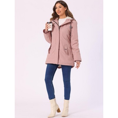 INSPIRE CHIC Women's Winter Drawstring Waist Front Pockets Faux Fur Hooded Parka Coats Large Pink — фото 2