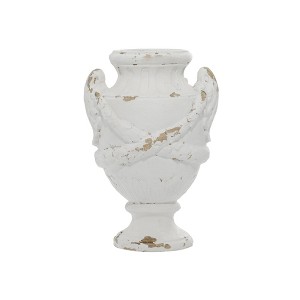 Olivia & May 18" x 12" Rustic Distressed Amphora Vase White: Fiberglass Material, Farmhouse Style, Tabletop Placement - 1 of 4
