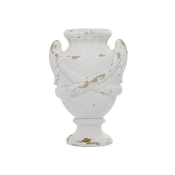 18" x 12" Rustic Distressed Amphora Vase White - Olivia & May
