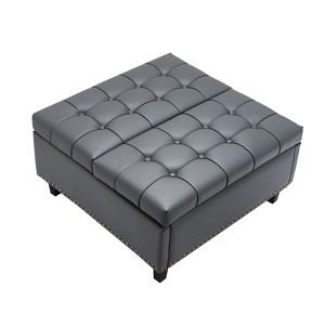 VEVOR 31 in Square Leather Ottoman with Storage, Upholstered Tufted Button Coffee Table Ottoman with Lift-Top & Flip Design, PU Leather, Grey - 1 of 4