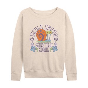 Women's - SpongeBob SquarePants - Gary Blissfully Unaware Lightweight French Terry Wide Neck Long Sleeve Shirt - 1 of 4