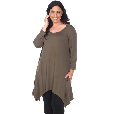 Women's Plus Size 3/4 Sleeve Makayla Tunic Top with Pockets - White Mark