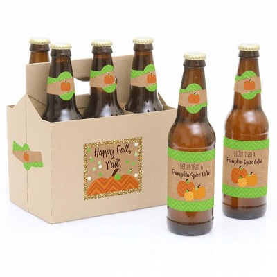 Big Dot of Happiness Pumpkin Patch - Fall, Halloween or Thanksgiving Party Decorations for Women and Men - 6 Beer Bottle Label Stickers and 1 Carrier