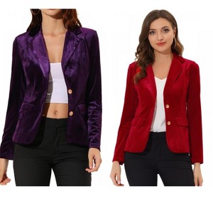 INSPIRE CHIC Women's Notched Lapel Vintage Office Button Front Velvet Blazer 2 Packs - 1 of 4