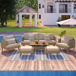 Whisen 6-Pieces All Weather PE Wicker Sofa Set, Outdoor Rattan sofa With Double Cushions - 1 of 4